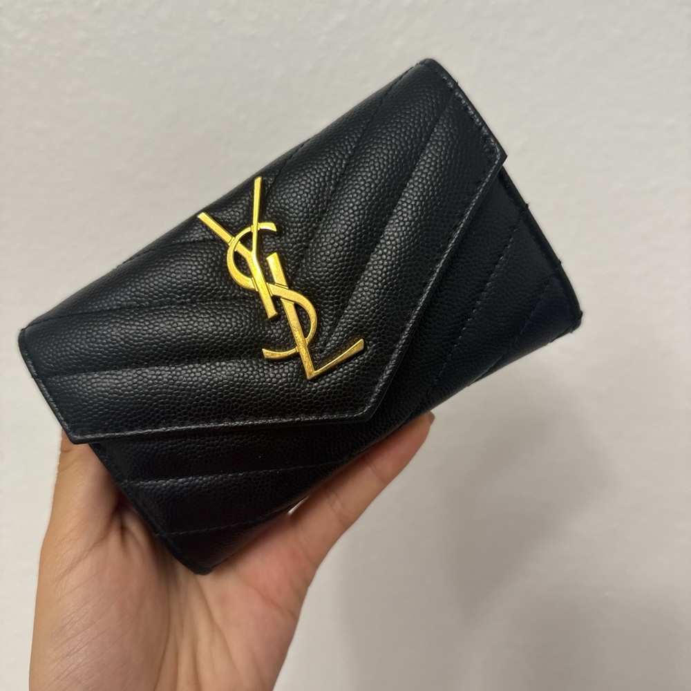 Yves Saint Laurent Black and Gold Quilted Wallet